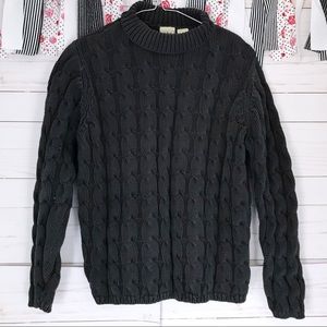 LL Bean Black Cable Knit Turtleneck Sweater SZ M
